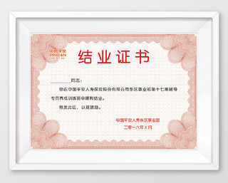 中国平安辅导专员养成训练班结业证书